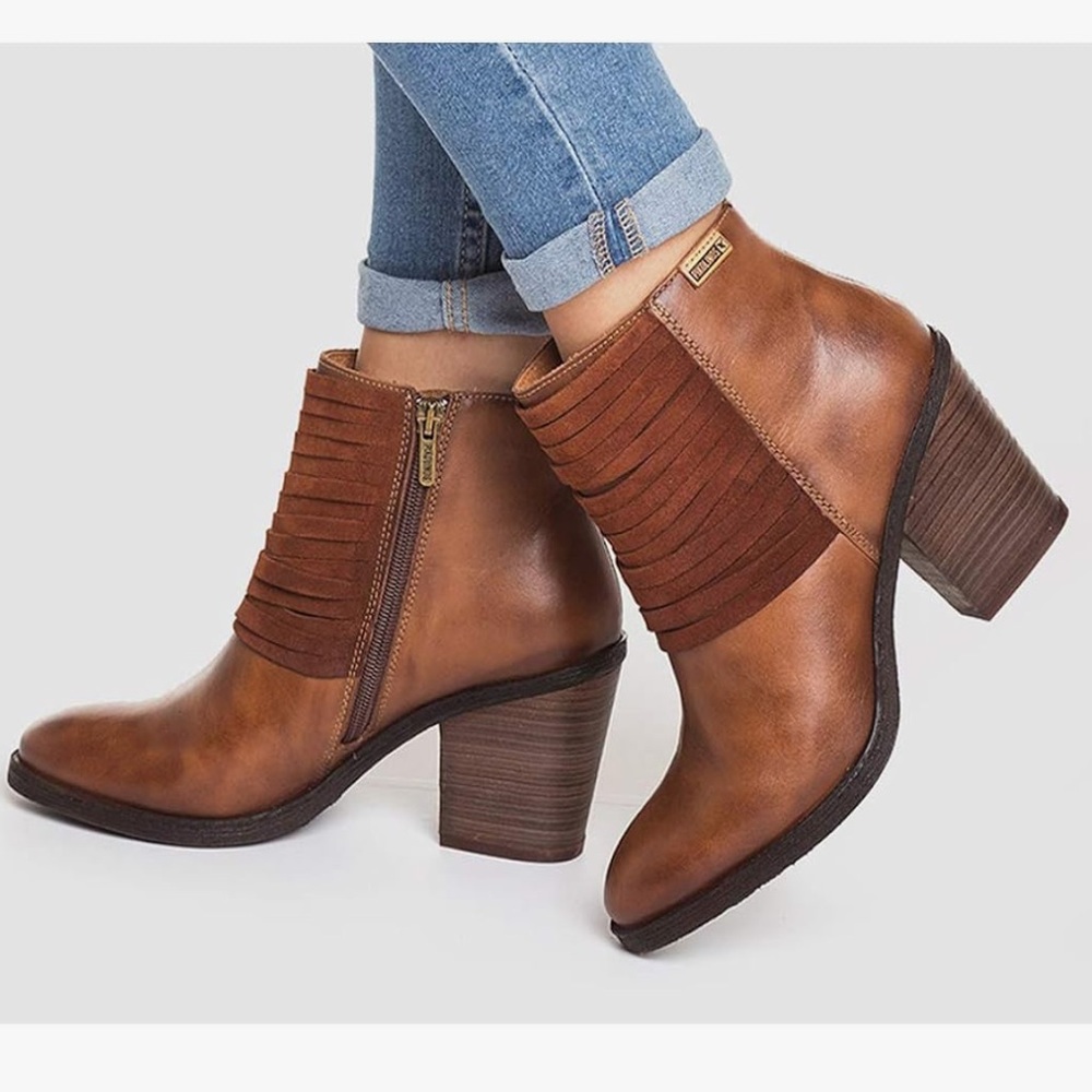 Pikolinos Alicante Leather Suede Strap Side Zip Bohemian Western Spanish Boot 39